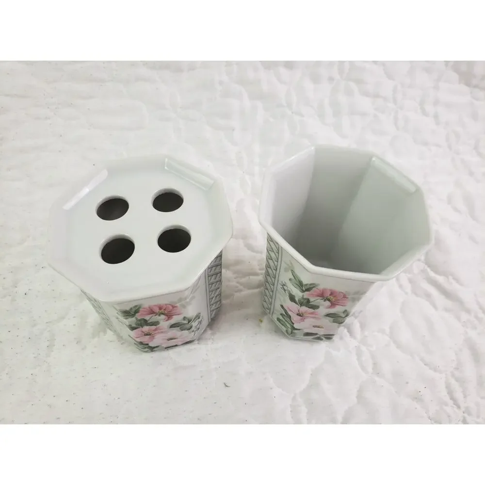 Andre Richard Garden Gazebo Ceramic Toothbrush Holder & Cup 1980s Japan
